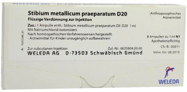 Weleda Stibium Metallicum Praeparatum D20 Weleda 8 x 1 ml Ampullen